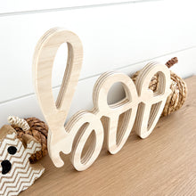 Load image into Gallery viewer, Hand-lettered "boo" wood sign in natural