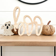 Load image into Gallery viewer, Hand-lettered "boo" wood sign in natural