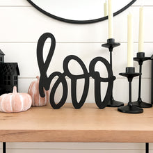 Load image into Gallery viewer, Hand-lettered &quot;boo&quot; wood sign in black