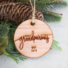 Load image into Gallery viewer, Great Grandparents Established 2019 Christmas Ornament