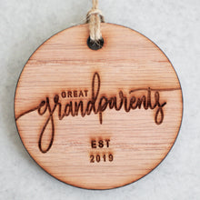 Load image into Gallery viewer, Great Grandparents Established 2019 Christmas Ornament