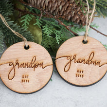 Load image into Gallery viewer, Grandpa &amp; Grandma Established 2019 Christmas Ornament