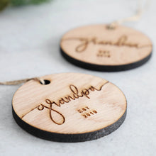 Load image into Gallery viewer, Grandpa & Grandma Established 2019 Christmas Ornament
