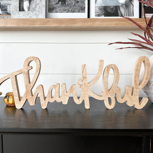 Hand-lettered "thankful" wood sign