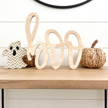 Load image into Gallery viewer, Hand-lettered &quot;boo&quot; wood sign in natural