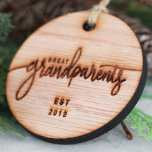 Load image into Gallery viewer, Great Grandparents Established 2019 Christmas Ornament