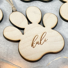 Load image into Gallery viewer, Personalized Engraved Birch Wood Paw Ornament
