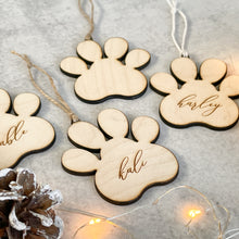 Load image into Gallery viewer, Personalized Engraved Birch Wood Paw Ornament