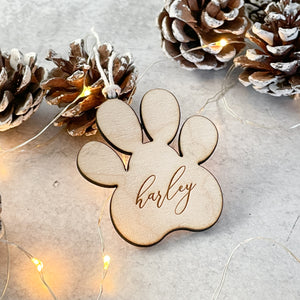 Personalized Engraved Birch Wood Paw Ornament